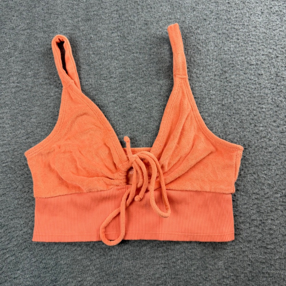 American Eagle Crop Top Women's Medium Orange Terry Cloth Tie Ribbed Bralette